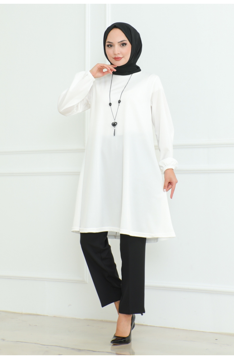 Oversize Krep Tunik 43-02 Beyaz