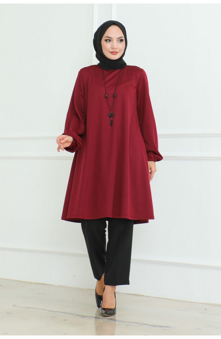 Oversize Krep Tunik 43-02 Bordo