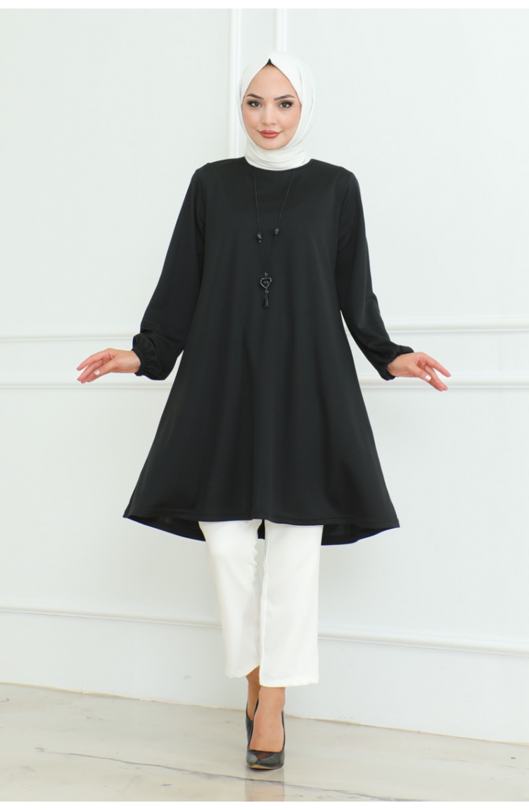 Oversize Krep Tunik 43-02 Siyah